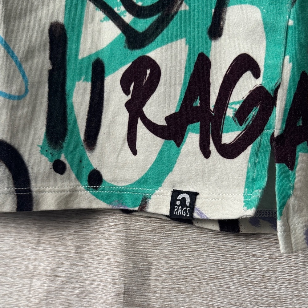 Rags Kids Graffiti Print Hooded Tank Top - White/Teal - Picture 2 of 4